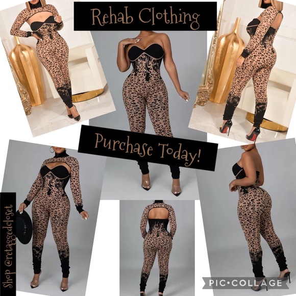 Rehab Clothing 2pc Leopard Print Long Sleeve Set - Picture 1 of 7